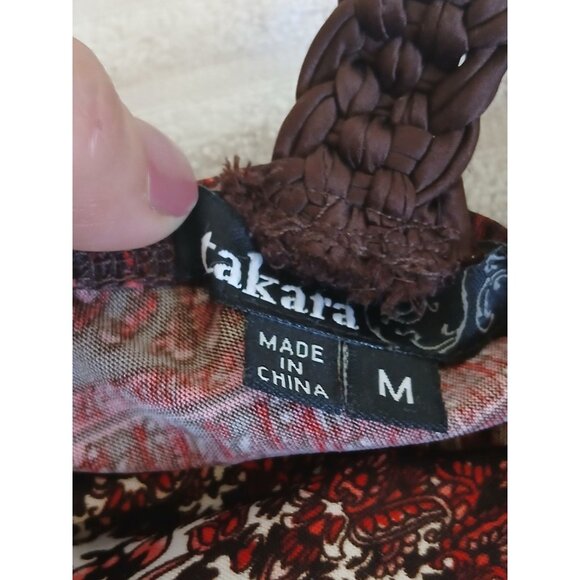 Takara Womens Maxi Dress Brown Red Paisley Print Sleeveless Ruched Medium Boho - Picture 12 of 12